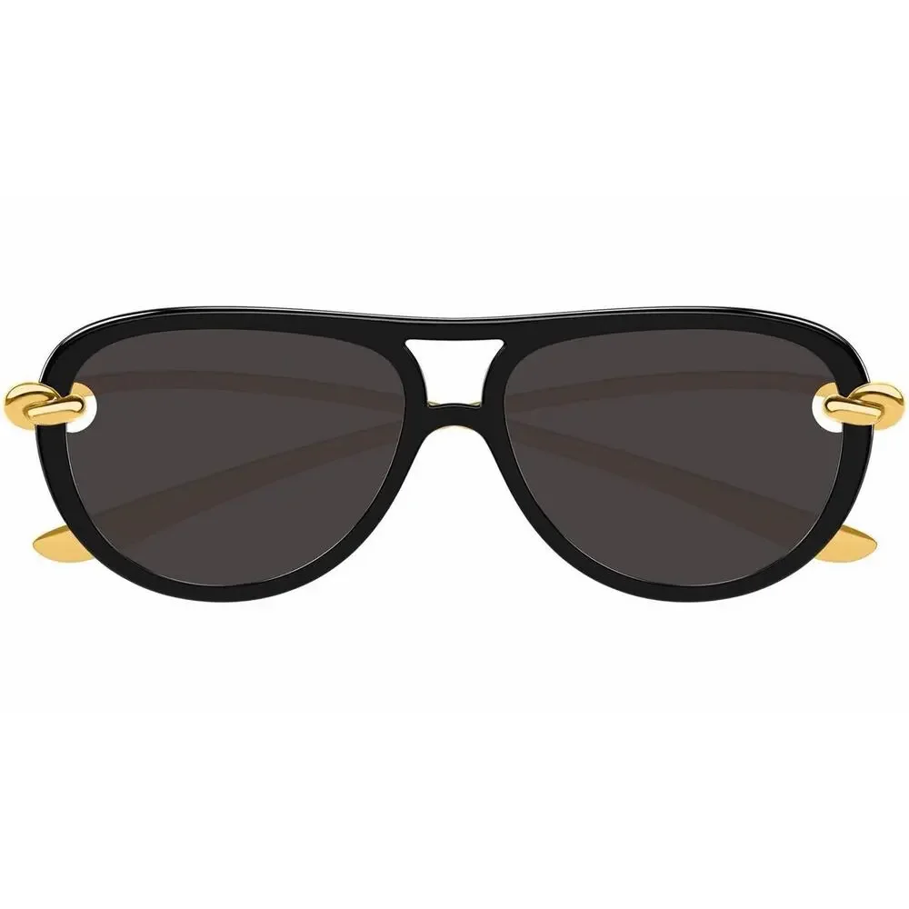 BOTTEGA VENETA BV1418S 005 Gold Black Unisex KNOT Pilot Sunglasses AUTHENTIC